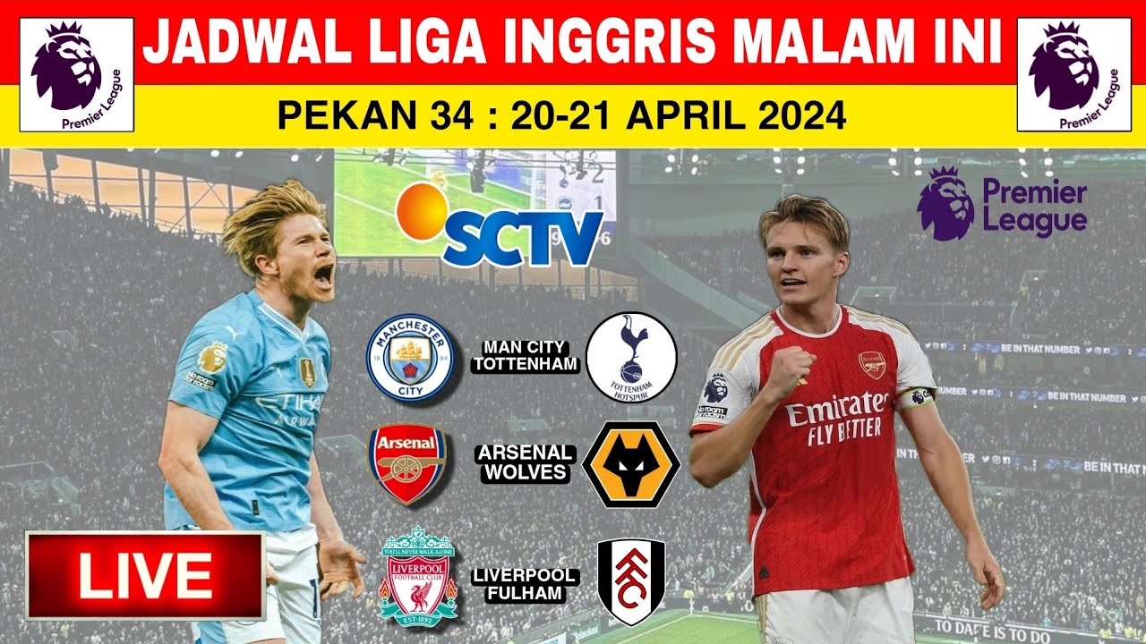 Jadwal Liga Inggris Malam Ini Live Pekan 34 | Arsenal Vs Wolves ...