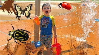 Caleb & Mommy Play Outside Make Mud Pies & Bug Hunt at Splash pad!