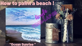 How to paint a beach in acrylic ** ACRYLIC PAINTING TUTORIAL** Ocean Sunrise Acrylic tutorial!