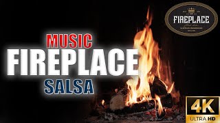 Salsa Instrumental Music Fireplace | Burning \u0026 crackling fire sounds | Premium | Ultra HD 4K.