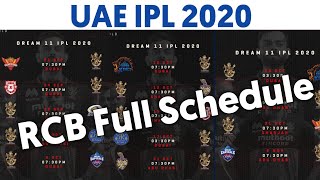UAE IPL 2020 - Royal Challengers Bangalore full Schedule || RCB Schedule for UAE