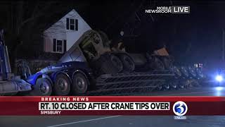 VIDEO: Crane tipped over closes Route 10 in Simsbury