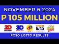 Lotto Result Today 9pm November 6 2024 PCSO