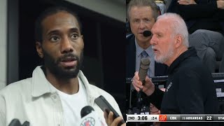 Kawhi Leonard reacts to Gregg Popovich telling Spurs crowd to stop booing