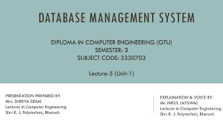 DBMS: Unit 1: Lecture 5: Data Dictionary, Data Warehouse