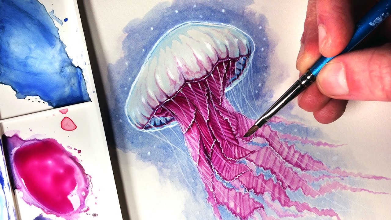 Painting A Jellyfish - WATERCOLOUR TIME LAPSE - YouTube