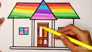 easy drawing ||🌈 house || let's make a rainbow house 🏡 || easy for kids #drawing #art