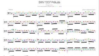 Bach BWV 1007 prelude Harmonic analysis with colored notes -Cello Suite No.1-