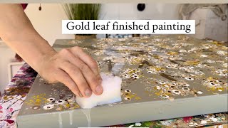 Gold leaf taupe ‘blossom branch’ acrylic painting with FINISHED result