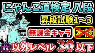 【にゃんこ大戦争】にゃんこ道検定 八段を本能なし低レベル無課金キャラで攻略※固定編成ステージはガチャあり！昇段試験1、昇段試験2（固定編成）、昇段試験3【The Battle Cats】