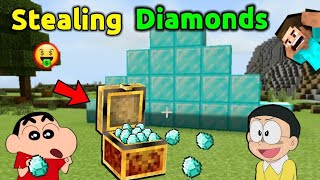 Stealing Diamonds In Minecraft 😱 || 😂 Shinchan Minecraft || Doraemon Minecraft