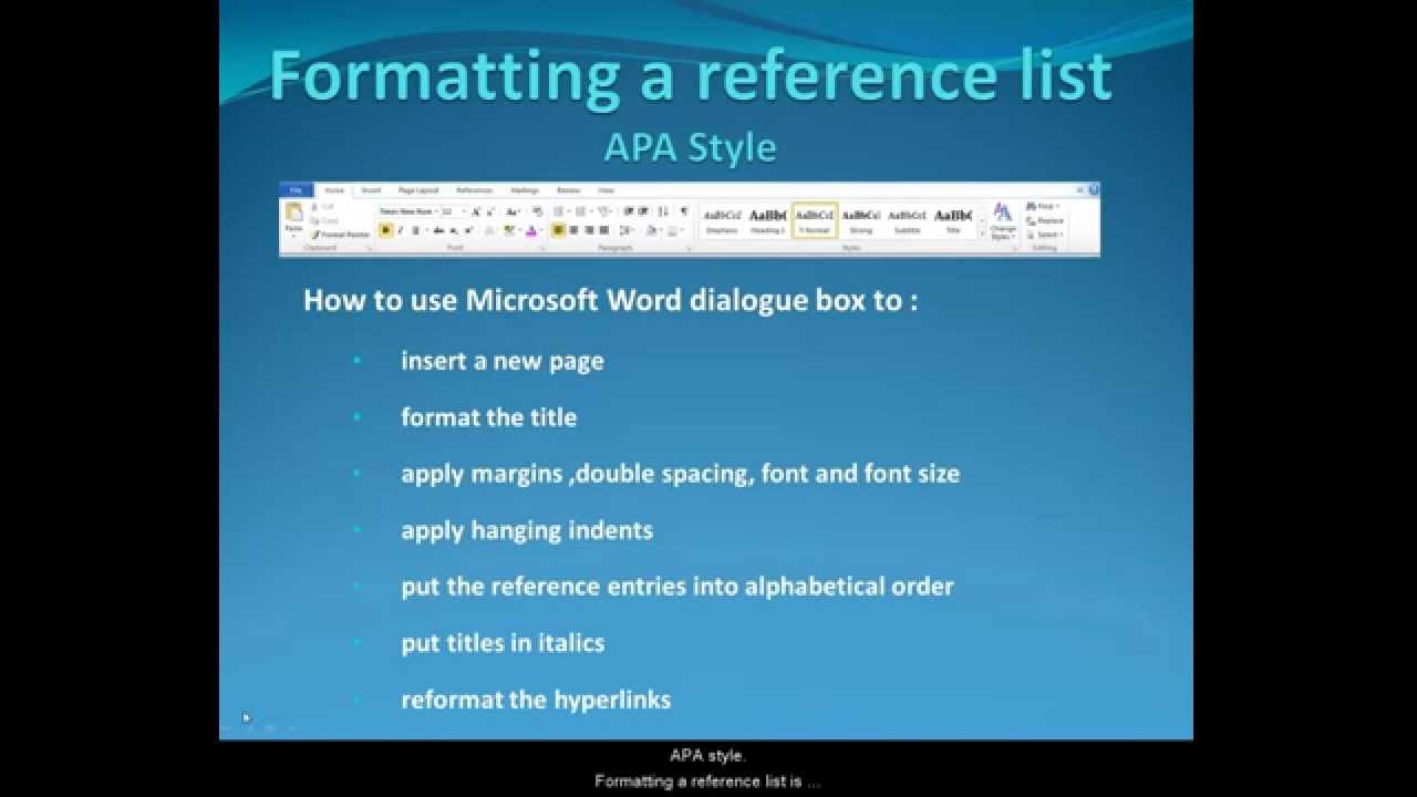 Format Your Reference List In Apa Style Youtube