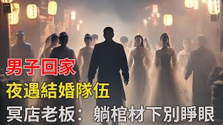 男子回家，夜遇結婚隊伍，冥店老板：躺棺材下，別睜眼【老黑話詭】#六六民间故事 #民間故事#花開富貴#深夜淺讀#奇聞異事#爽文