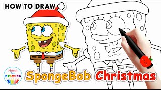 How to Draw SpongeBob Squarepants Christmas | Easy Drawing Tutorial | Draw with me