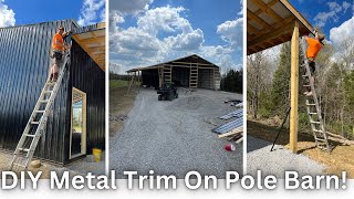 DIY Pole Barn Construction #22: How to install metal corner trim, drip edge and ridge cap.