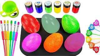 Fun Satisfying Video | Mixing All The Rainbow EGGS With M\u0026M's Heart Lollipops And Slime Cutting ASMR