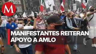 Manifestantes marchan rumbo al Zócalo para reiterar apoyo a AMLO