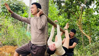Agricultural vehicle transporting wood; this is a full video of climbing trees.