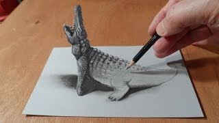 How to Draw Crocodile - Drawing 3D Crocodile  #Drawing #Art #TrickArt