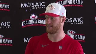 Chiefs QB Carson Wentz speaks after training camp