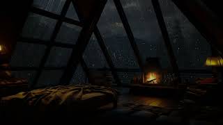 Noite Aconchegante na Floresta: Sótão com Lareira e Chuva Relaxante para Dormir