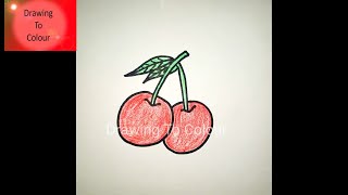 Cherry Drawing Easy | How to Draw Cherries Step by Step | Fruit Drawing @DrawingToColour