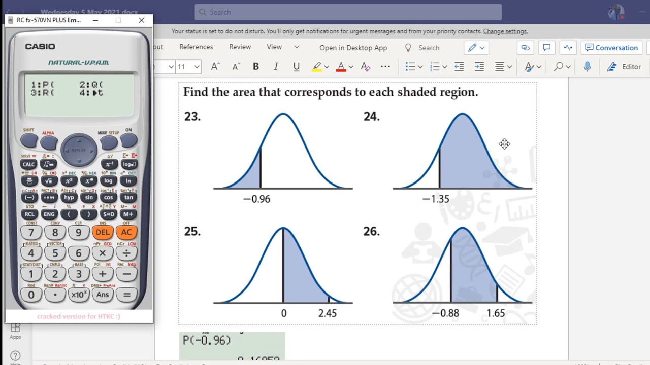 Use Of Calculator To Find Area Under The Normal Distribution Curve ...