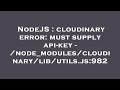 NodeJS : cloudinary error: must supply api-key - /node_modules/cloudinary/lib/utils.js:982