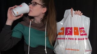 ASMR BINAURAL MUKBANG | Dunkin Donuts Breakfast Spread ☕️ 🍩