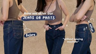 EASIEST WAY TO ALTER YOUR JEANS *no sewing machine needed* | Villamor Twins