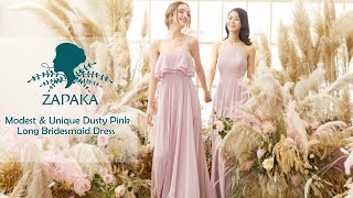 Modest \u0026 Unique Dusty Pink Long Bridesmaid Dress | Free Shipping - ZAPAKA