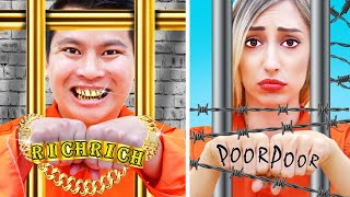 6 RICH JAIL VS POOR JAIL FUNNY SITUATIONS | 24 HOURS IN JAIL! RICH & BROKE PRISONERS AWKWARD MOMENTS