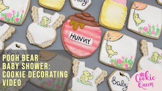 Winnie the Pooh Baby Shower Cookie Set Tutorial Watercolor Painted Cookies Airbrushed Custom Cookies