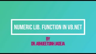 NUMERIC FUNCTION IN VB.NET