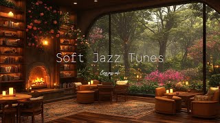 Jazz Coffee Shop Ambience ☕🎶 Relaxing Music, Fireplace & Rain Sounds for Studying & Reading