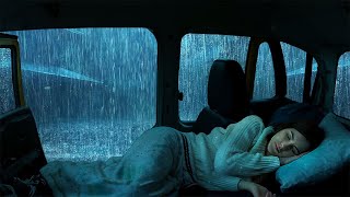 Heavy Rain at Night to Sleep Instantly - Rain on Car for Insomnia Relief, relaxing white noise