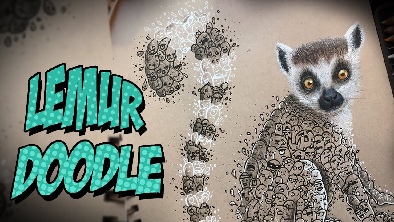 LEMUR DOODLE | B&W Series Timelapse Drawing - YouTube