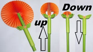 DIY - Paper Flower FAN | Beautiful Fairy Magic Wand - pull Down Will Turn Into a Beautiful Fan |