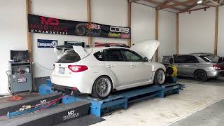 Subaru sti hatchback shoot flames on the dyno.