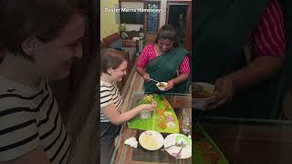 സദ്യ ആസ്വദിച്ചു ജർമൻ അതിഥി German guests enjoying Kerala Sadya Best Homestay Trivandrum