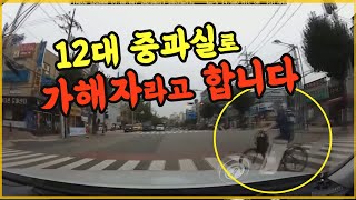 12731회. 좌회전 신호에서 황색불로 바뀌었는데 계속 진행한 블박차와 보행자 신호 빨간불에 횡단보도를 건너던 자전거 사고