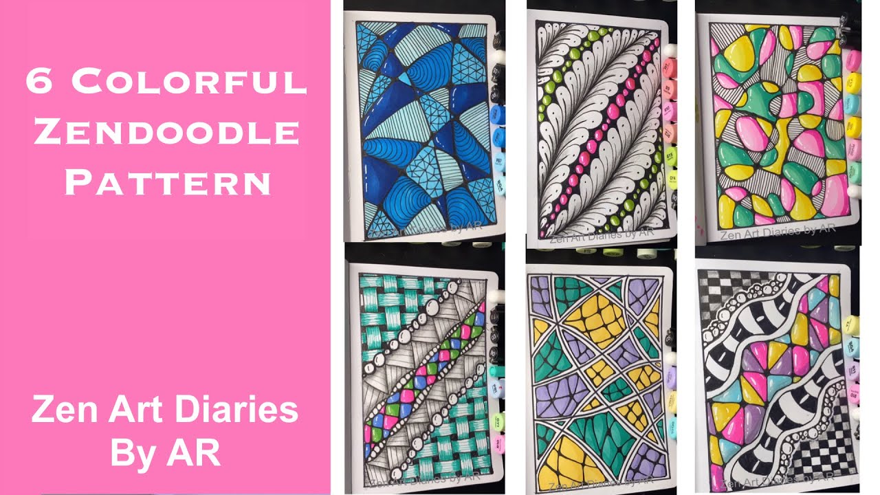 6 Easy Colorful Zentangle Compilation Zendoodles Art For Beginners