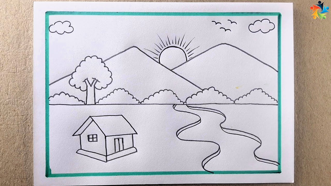 Landscape Nature Scenery Easy Pencil Drawing For Kids Step