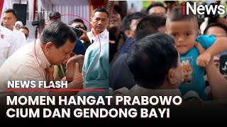 Prabowo Sapa Warga hingga Gendong Anak-Anak usai Nyoblos di Bojong Koneng