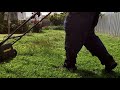 mowing overgrown grass and weeds with masport 470 push mower