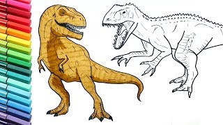 Induminus VS Trex Jurassic World Dinosaurs Color Pages for Kids - How To Draw and Color Dinosaurs