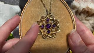 Art Nouveau 15ct Gold Amethyst Pearl Pendant (1.34ct), with 17\