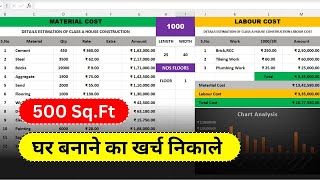 2026 House Construction Cost Excel Sheet | 500 Sqft Ghar Banane Ka Kharcha |Complete Cost Calculator