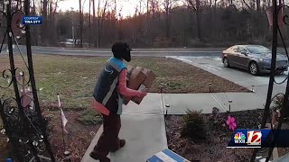 WATCH: Suspect wearing Amazon vest steals Winston-Salem woman’s packages containing birthday gifts