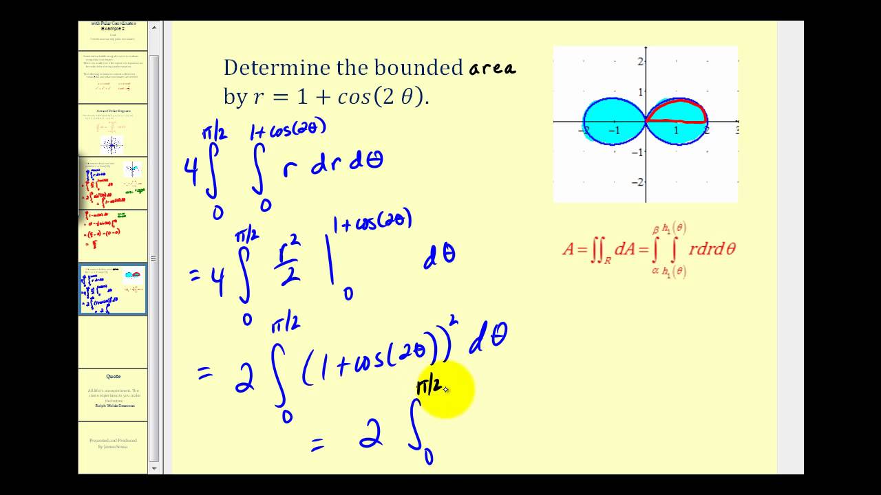 Area Using Double Integrals In Polar Coordinates - Example 2 - YouTube